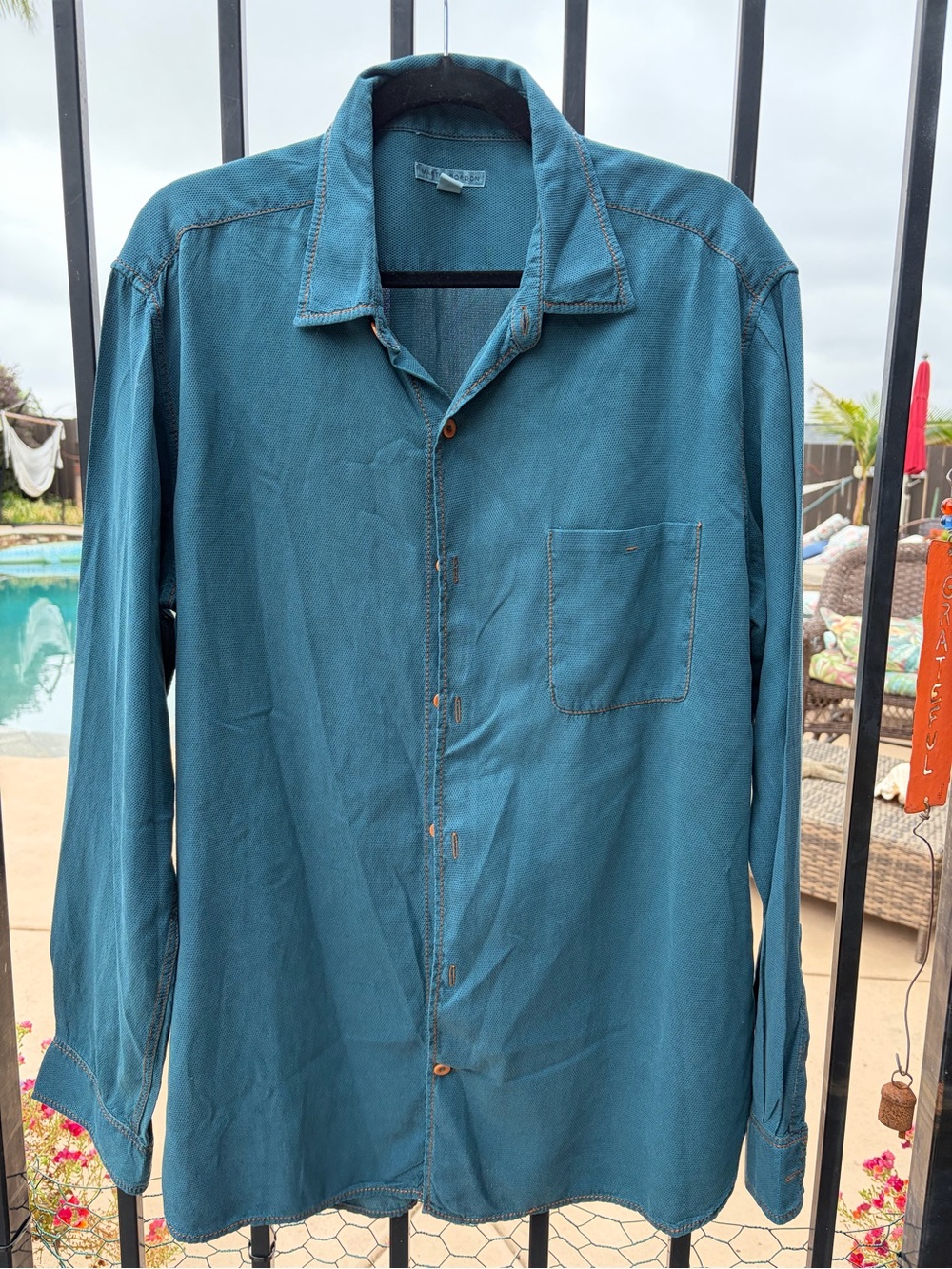 Men's Casual Button-Down Shirt - Teal Blue